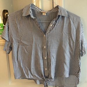 stripped button up top
